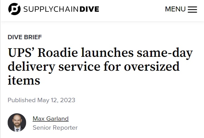 UPS子公司Roadie推出超大物品当天送达服务