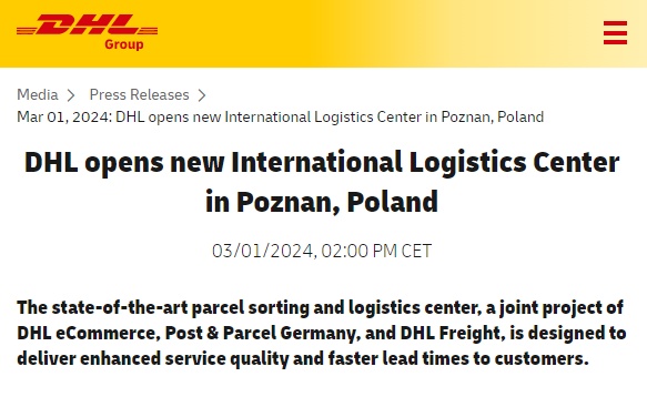 DHL在波兰波兹南开设新国际物流中心